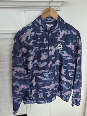 Reebok Windbreaker Quarter Zip Blue Indigo Camo With Front Pocket Womens Medium
